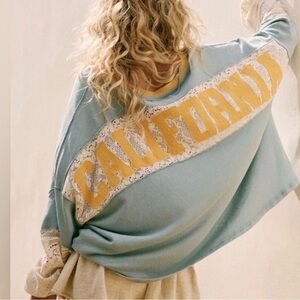 Free People Super Tee We The Free Lace Trim Graphic Slouchy California SIZE M